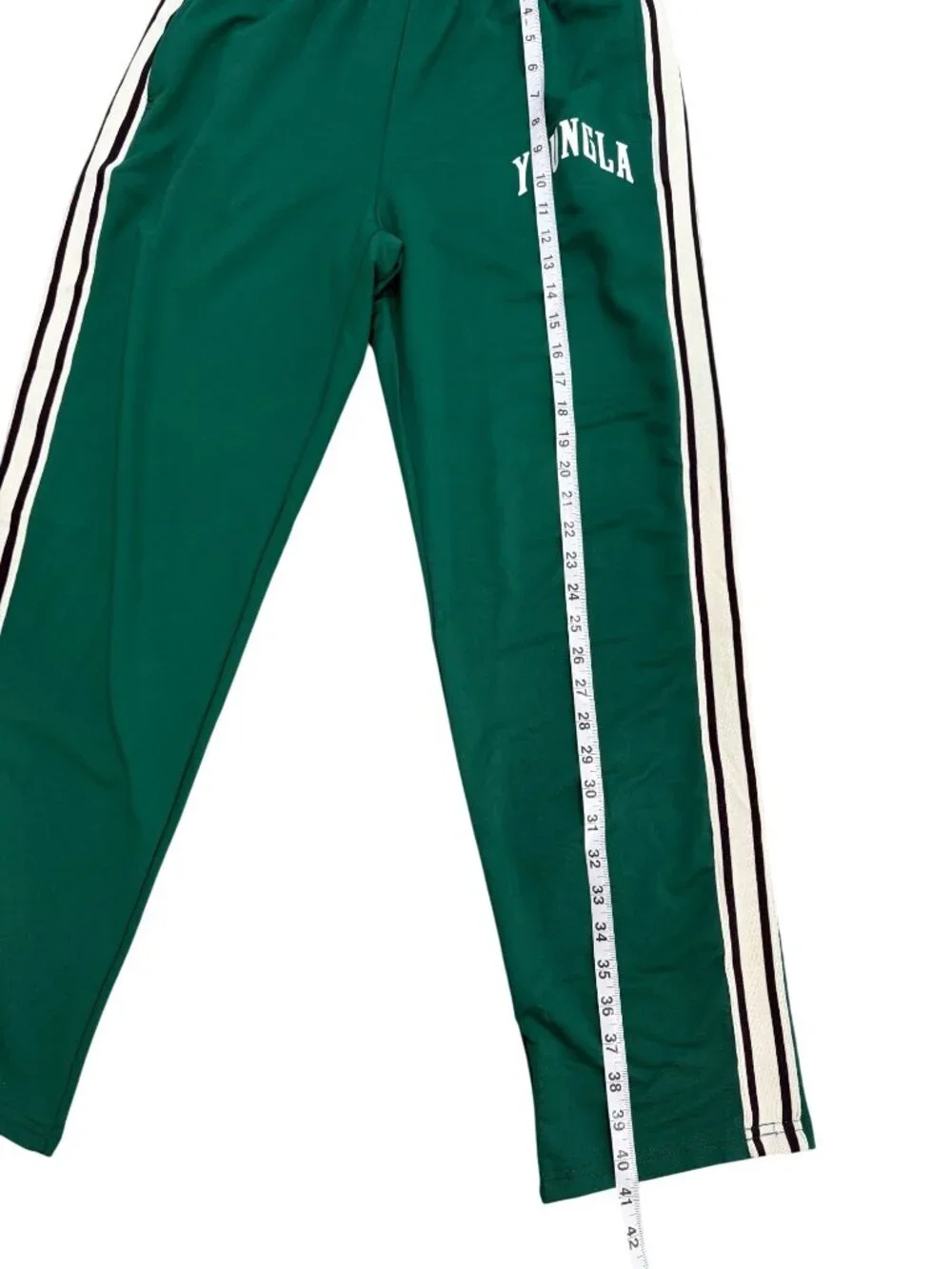 YoungLA Mens Size M Green Track Pants With White Side Stripes Athletic Gym